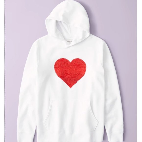 NWT A&F White Pride Flip Sequin Heart Hoodie Sweatshirt, XXS - Picture 2 of 7